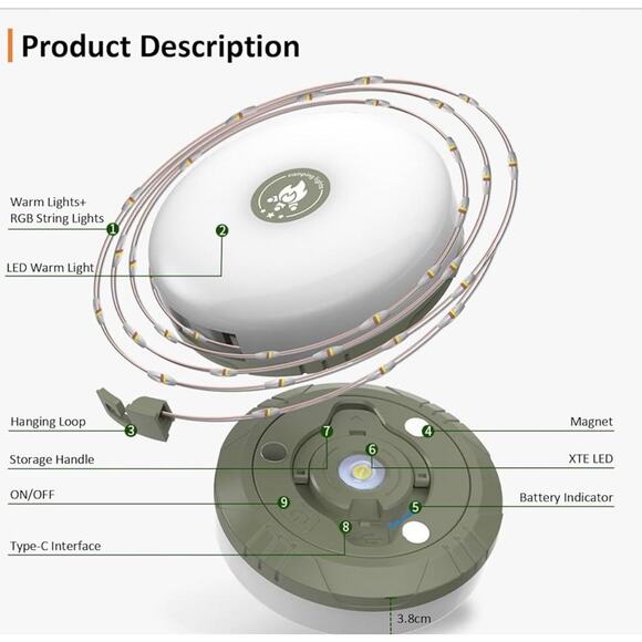 4-IN-1 Portable Camping LED String Multifunctional Lights USB Rechargeable 33FT - Picture 8 of 12